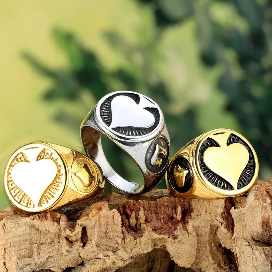 Discover the Vintage Heart-Shaped Titanium Steel Men's Ring – A Statement of Style