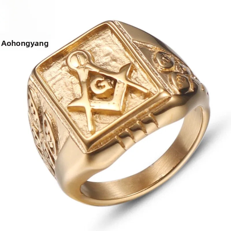 Discover the Elegance of the Gold Titanium Steel AG Ring: A Unique Masonic Jewelry Craft