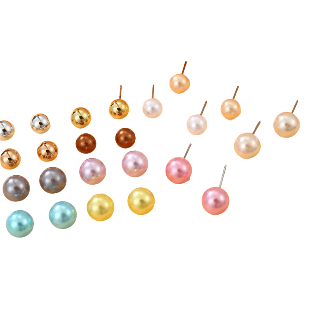 flavouredlove 12 pairs Sweet Geometric Solid Color Stoving Varnish Imitation Pearl Ear Studs - FLA1053
