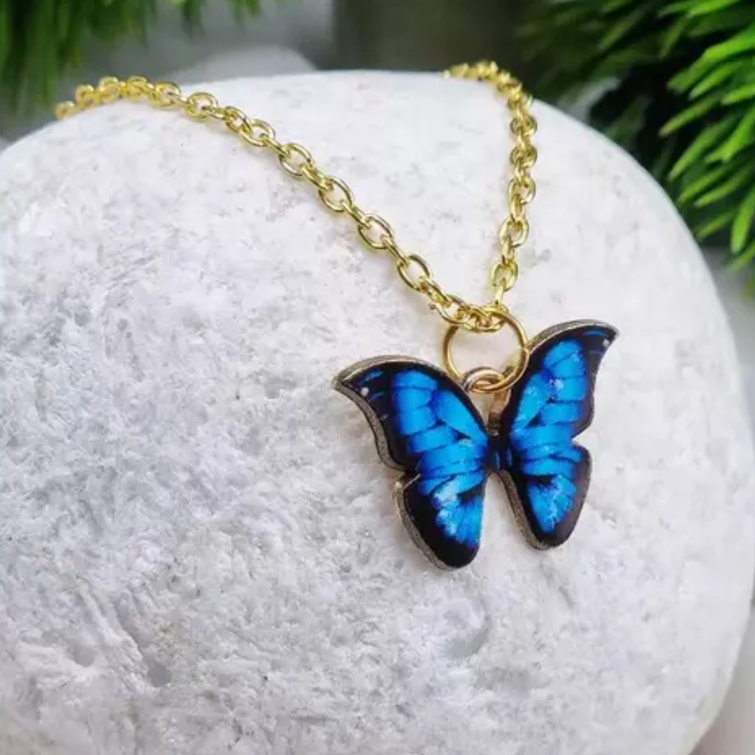 flavouredlove Vibrant Blue Winged Butterfly Beauty Pendant Necklace for Women & Girls | Neck Chain | Locket | Fancy & Stylish | Anniversary, Engagement, Birthday & Everyday Wear Gift - FLA1051