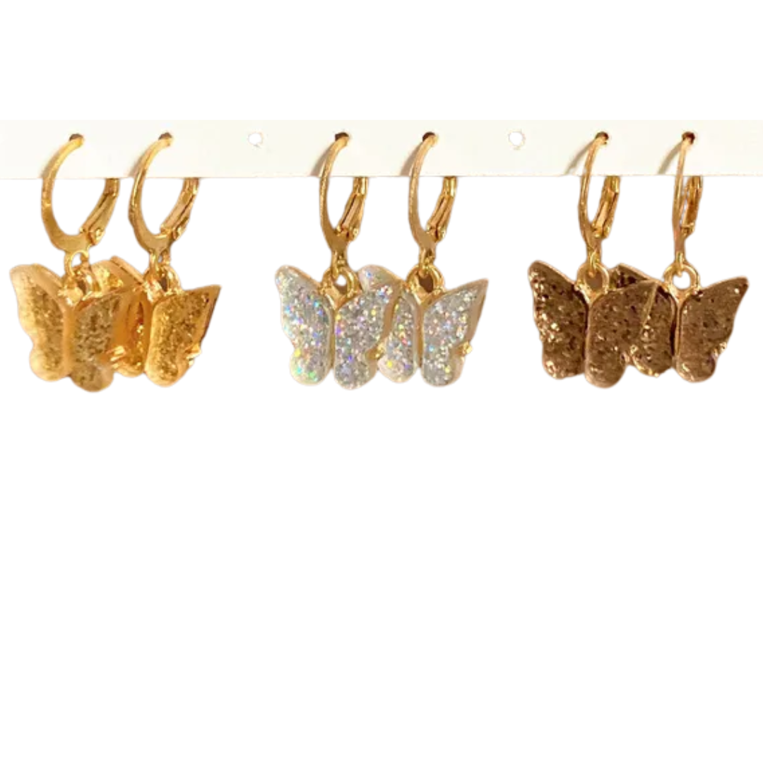 flavouredlove 3 pairs Fashion Butterfly Alloy Artificial Drop Earrings - FLA1067
