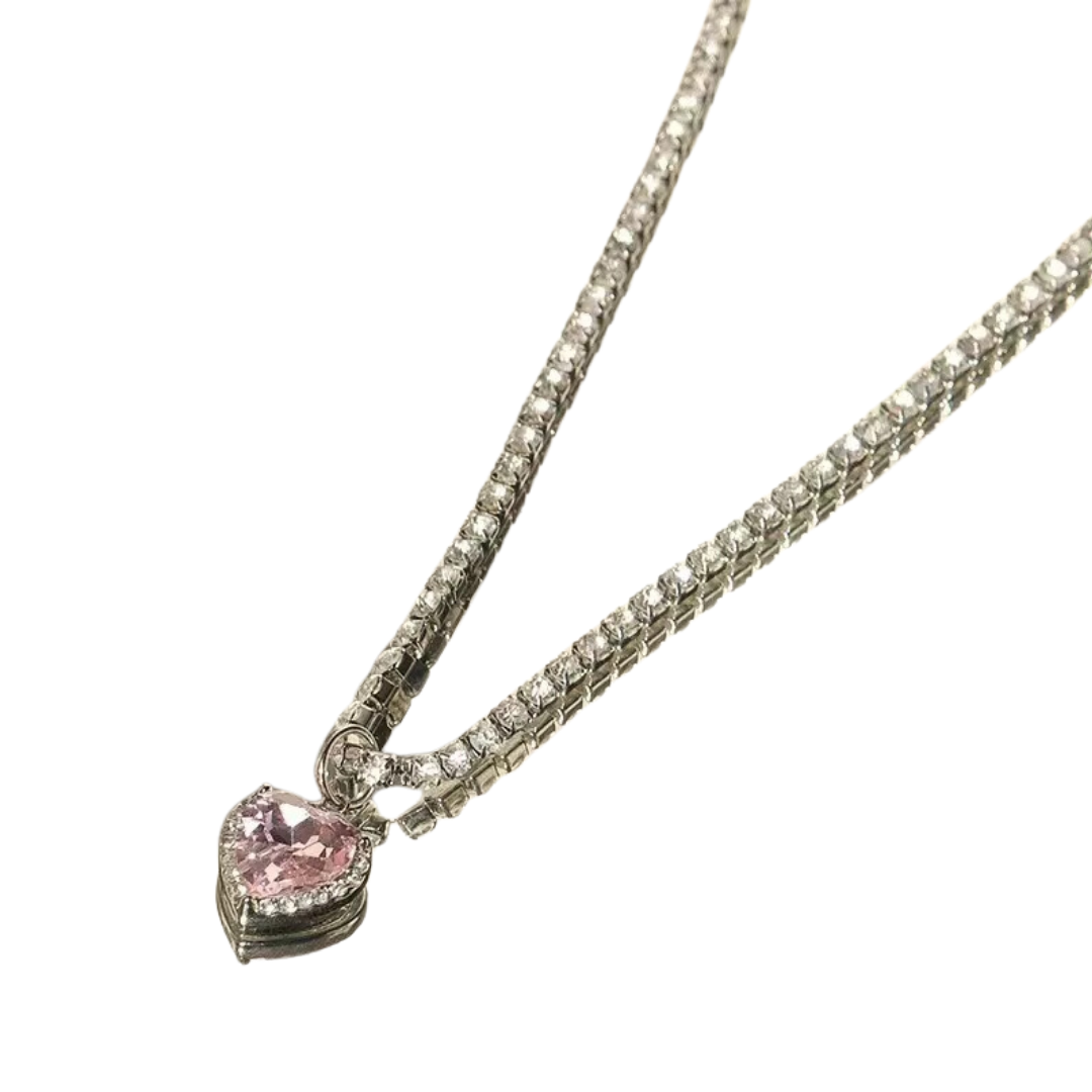 flavouredlove pink Sweet Heart Shape Alloy Inlay Zircon Women's Pendant Necklace - FLA1076