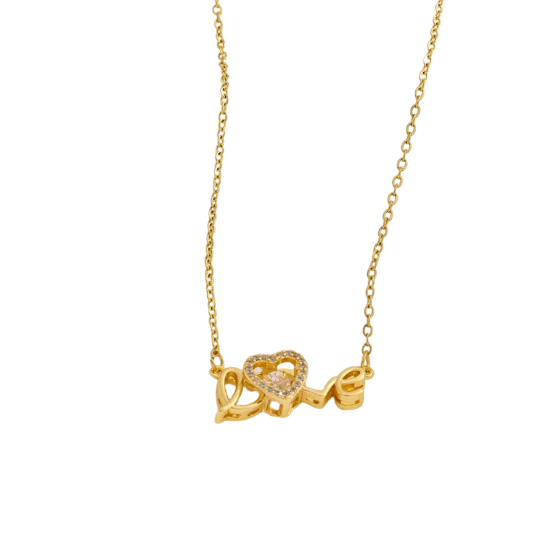 flavouredlove Love Heart Shape Titanium Steel Plating Hollow Out Inlay Zircon 18k Gold Plated Necklace - FLA1098