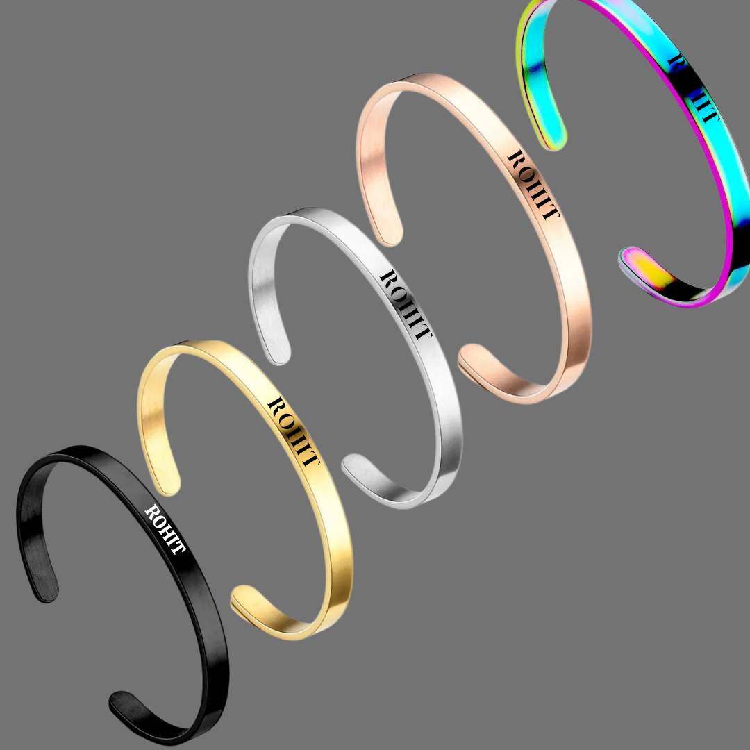 flavouredlove Customized / Personalized 6mm Stainless Steel C Bracelet Titanium Steel Opening Adjustable Bracelet - Silver Color- FLA1015