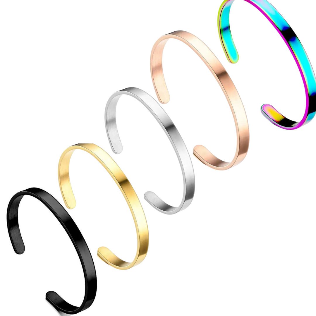 flavouredlove Customized / Personalized 6mm Stainless Steel C Bracelet Titanium Steel Opening Adjustable Bracelet - Gold Color - FLA1014