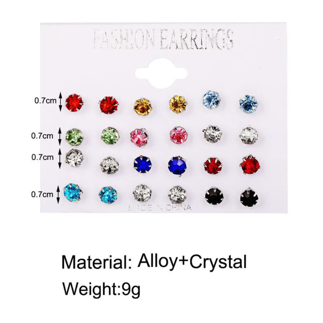 flavouredlove 12 pairs Simple Style Solid Color Alloy Plating Inlay Artificial Crystal Ear Studs - FLA1054