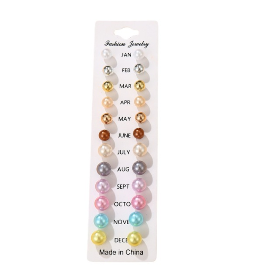 flavouredlove 12 pairs Sweet Geometric Solid Color Stoving Varnish Imitation Pearl Ear Studs - FLA1053