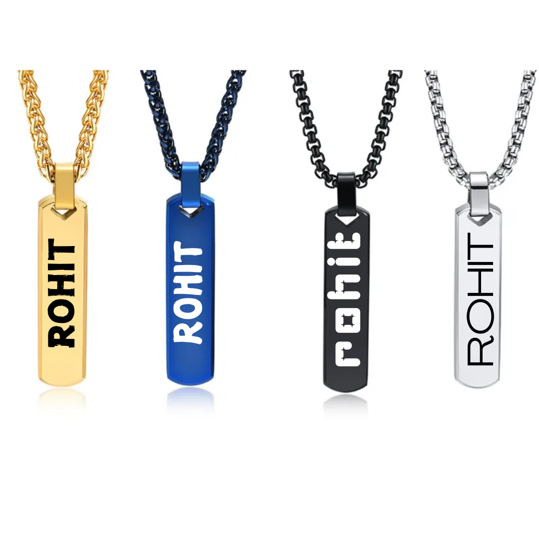 flavouredlove Customized / Personalized Hip-hop Rectangle Stainless Steel Men's Pendant Necklace - Gold - FLA1028