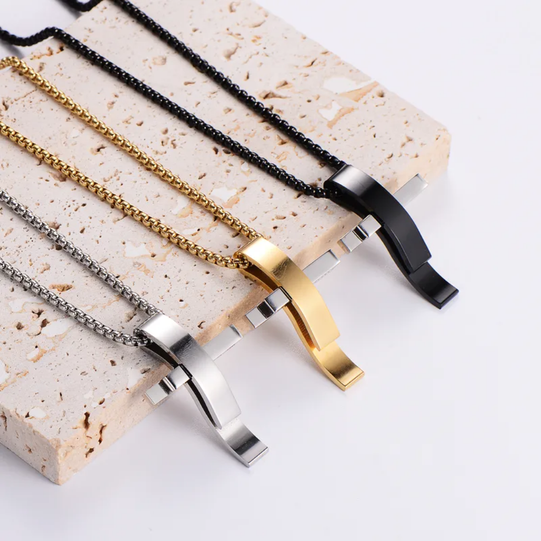 flavouredlove Customized / Personalized Hip-Hop Streetwear Cross Stainless Steel Unisex pentent chain - Black - FLA1039
