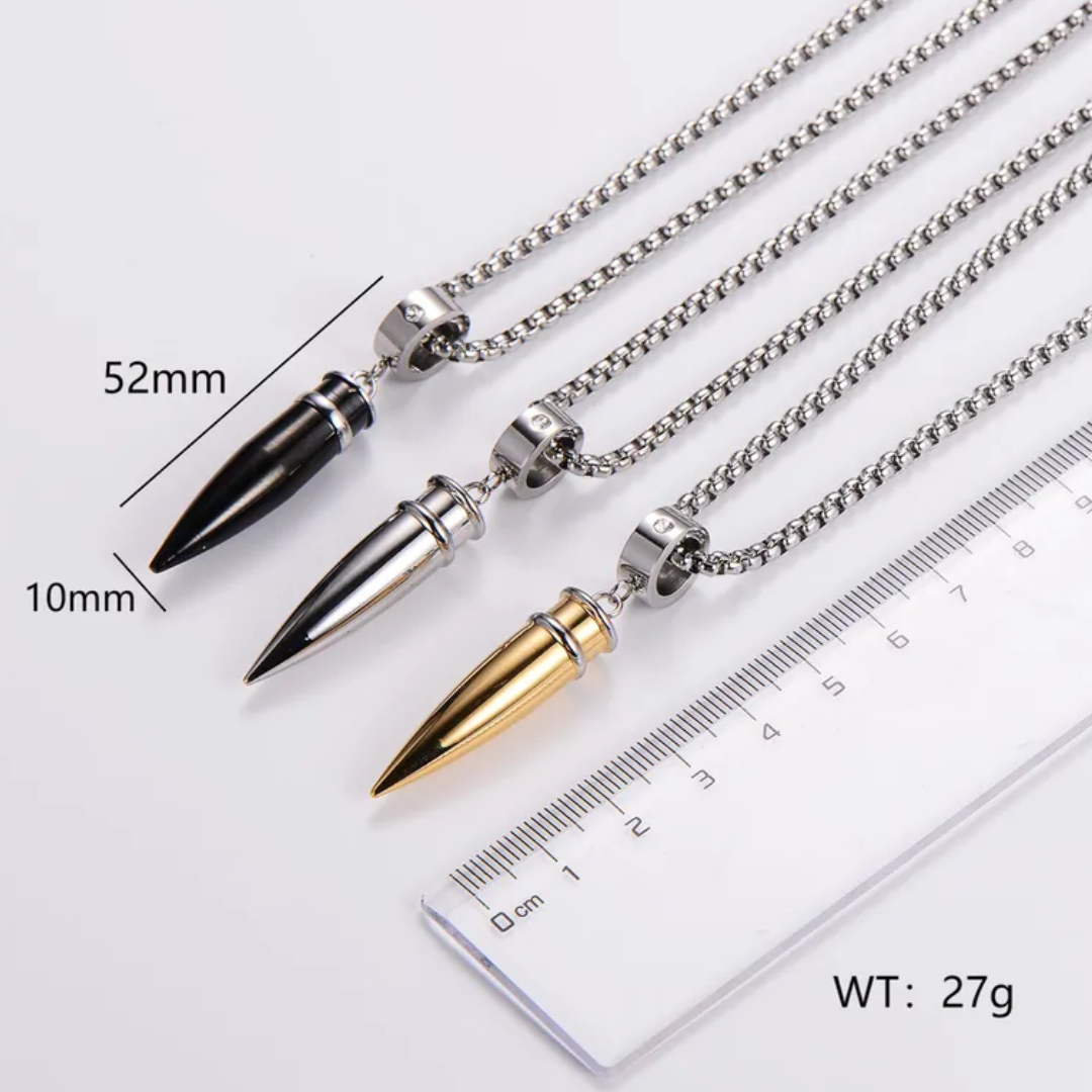 flavouredlove Customized / Personalized Hip-Hop Bullet Stainless Steel Plating Inlay Men's Pentent Necklace - Silver - FLA1036
