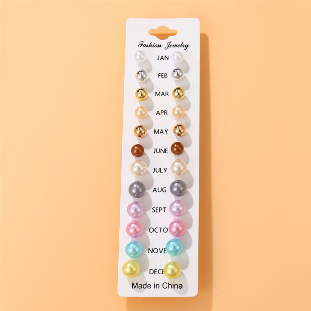 flavouredlove 12 pairs Sweet Geometric Solid Color Stoving Varnish Imitation Pearl Ear Studs - FLA1053
