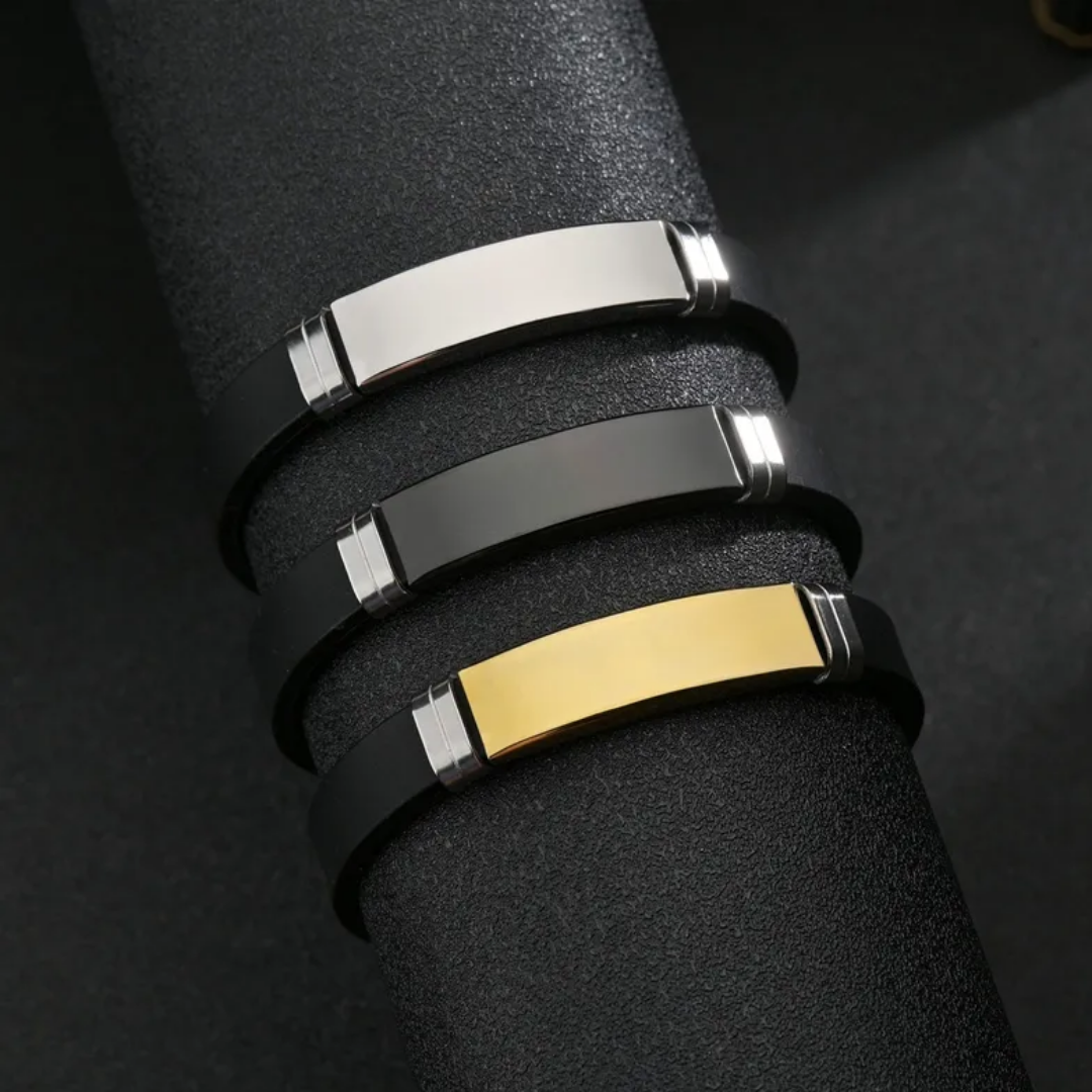 flavouredlove Customized / Personalized Classic Style Geometric Stainless Steel Men's Wristband - Black - FLA1048