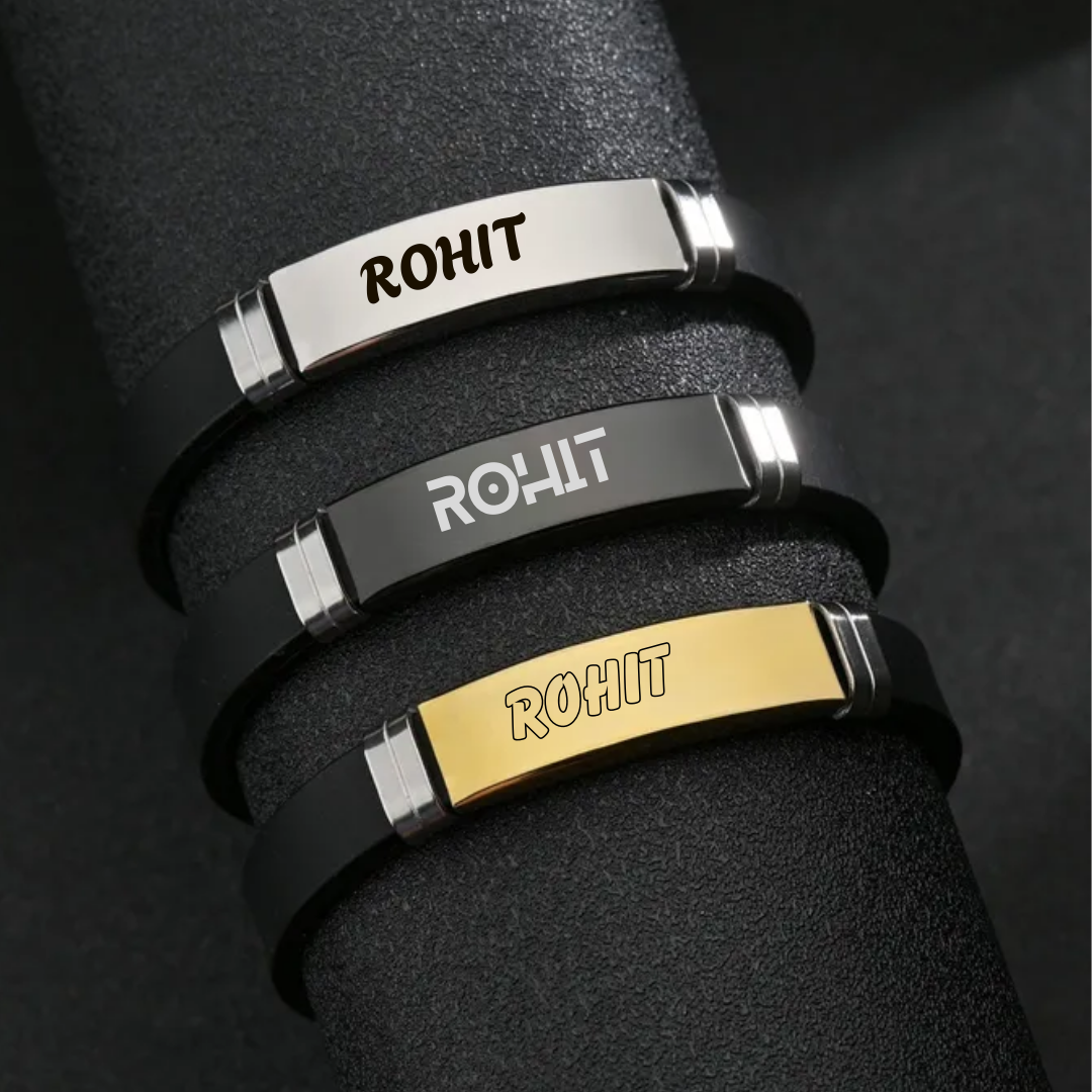 flavouredlove Customized / Personalized Classic Style Geometric Stainless Steel Men's Wristband - Black - FLA1048