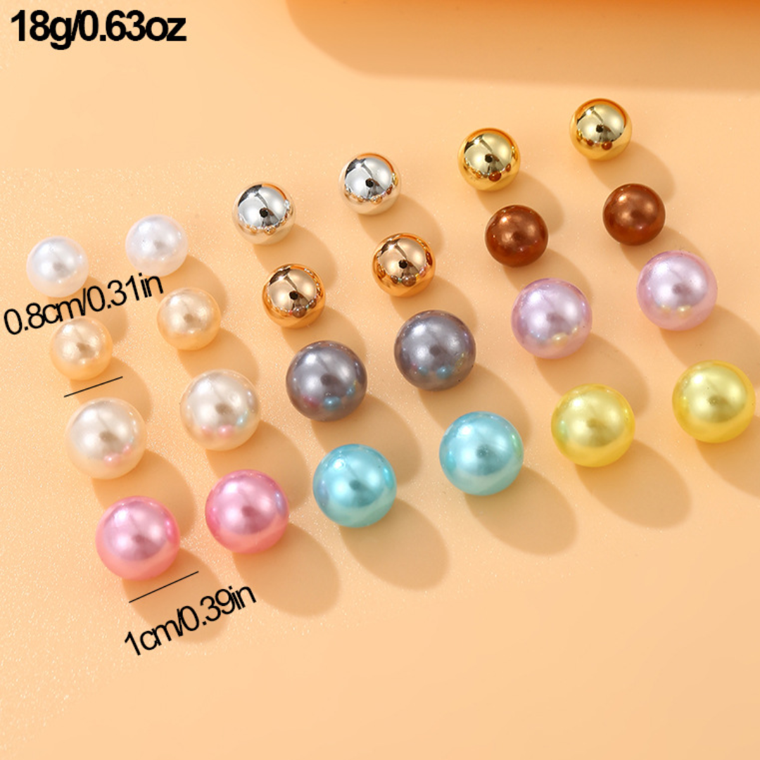 flavouredlove 12 pairs Sweet Geometric Solid Color Stoving Varnish Imitation Pearl Ear Studs - FLA1053