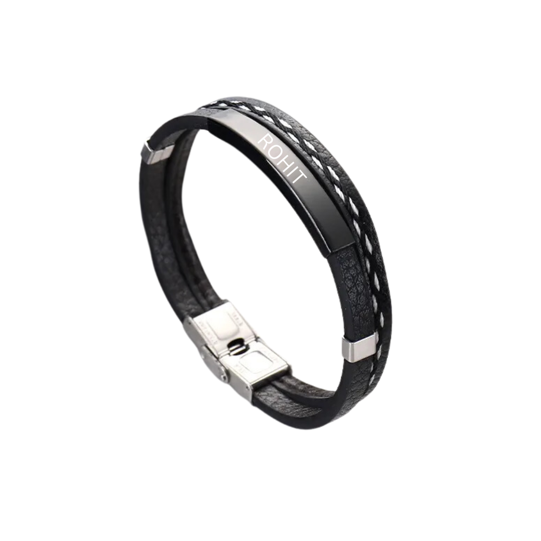flavouredlove Customized / Personalized Fashion Geometric Stainless Steel Plating Couple Bracelets - Black - FLA1004