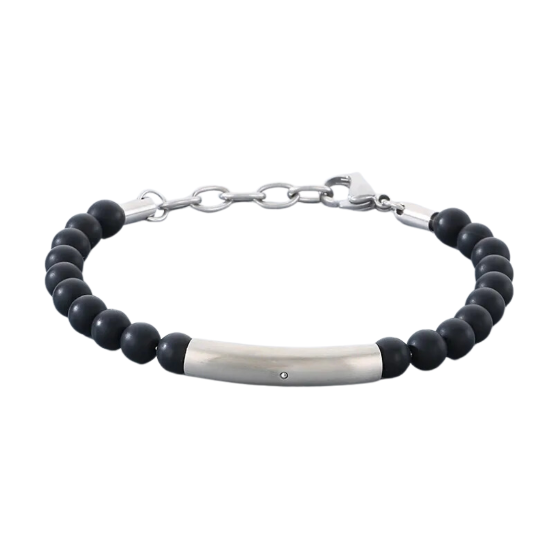 flavouredlove Customized / Personalized Retro Handmade Creative Stainless Steel Elbow Adjustable Couple Beaded Bracelet - Silver Color - FLA1008