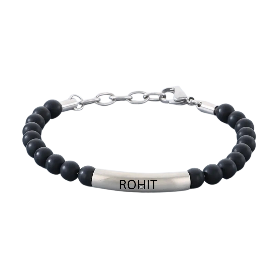 flavouredlove Customized / Personalized Retro Handmade Creative Stainless Steel Elbow Adjustable Couple Beaded Bracelet - Silver Color - FLA1008