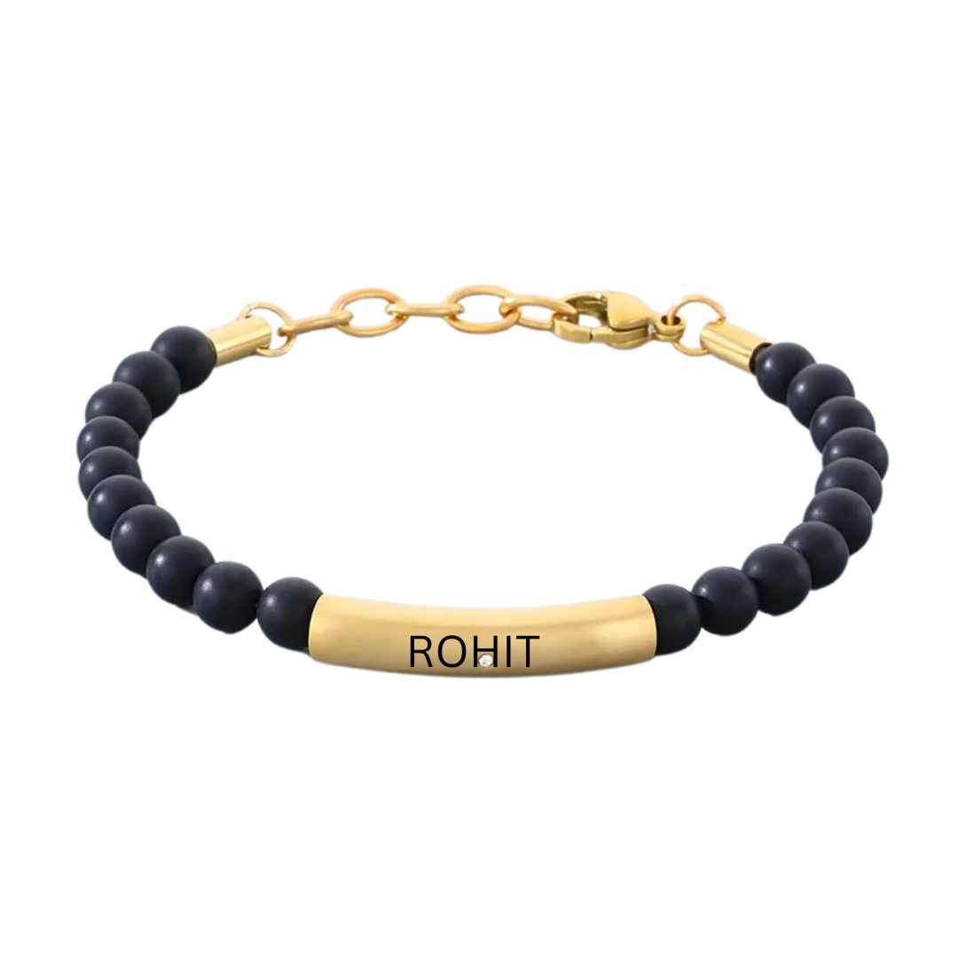 flavouredlove Customized / Personalized Retro Handmade Creative Stainless Steel Elbow Adjustable Couple Beaded Bracelet - Gold Color - FLA1009