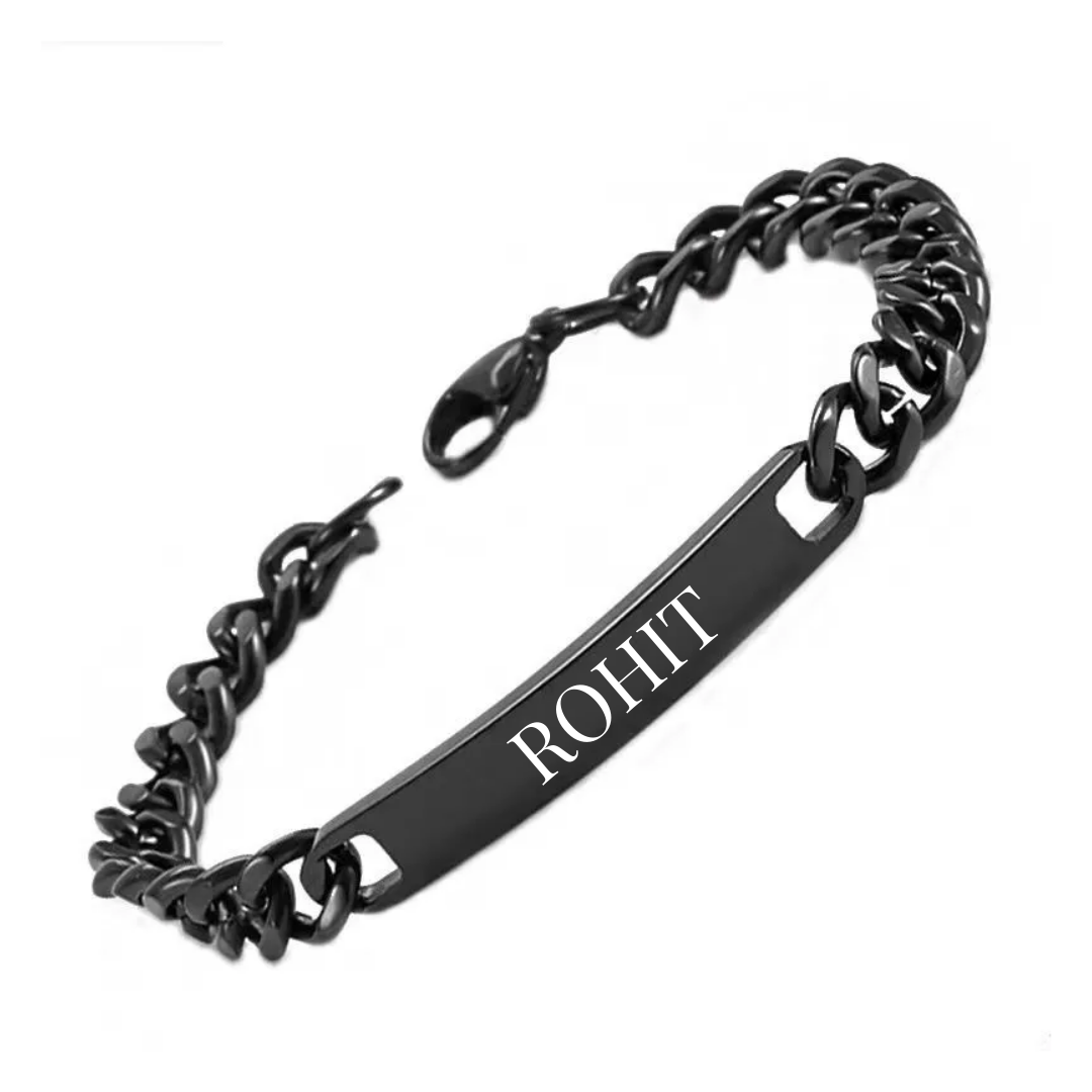flavouredlove Customized / Personalized Stainless Steel Bracelet For Men And Women Hip Hop Cool Cuban Link Chain - Black - FLA1010