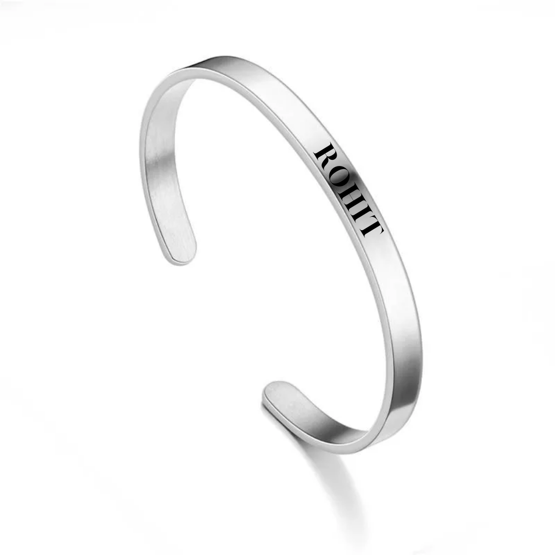flavouredlove Customized / Personalized 6mm Stainless Steel C Bracelet Titanium Steel Opening Adjustable Bracelet - Silver Color- FLA1015