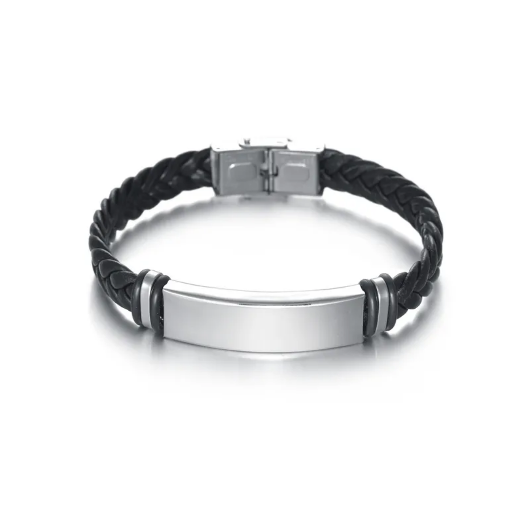 flavouredlove Customized / Personalized Streetwear Solid Color Stainless Steel Plating Men's Braclet Bangle - Silver Color - FLA1016