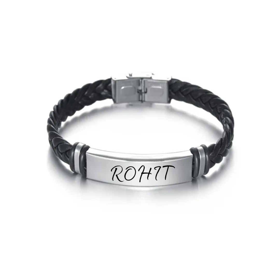 flavouredlove Customized / Personalized Streetwear Solid Color Stainless Steel Plating Men's Braclet Bangle - Silver Color - FLA1016