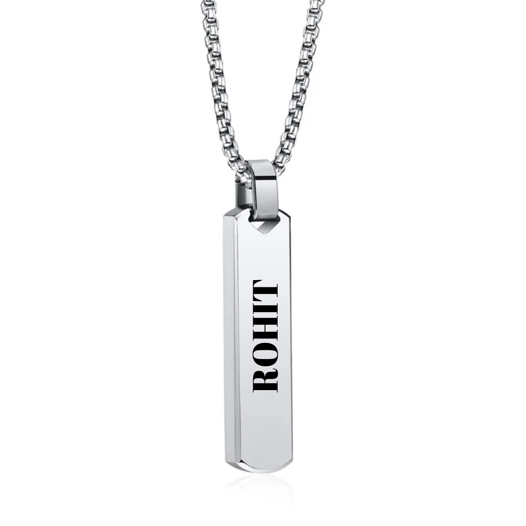 flavouredlove Customized / Personalized Hip-hop Rectangle Stainless Steel Men's Pendant Necklace - Silver - FLA1027