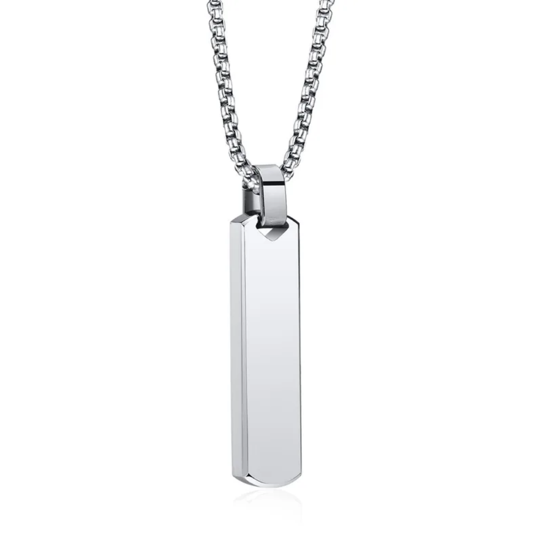 flavouredlove Customized / Personalized Hip-hop Rectangle Stainless Steel Men's Pendant Necklace - Silver - FLA1027