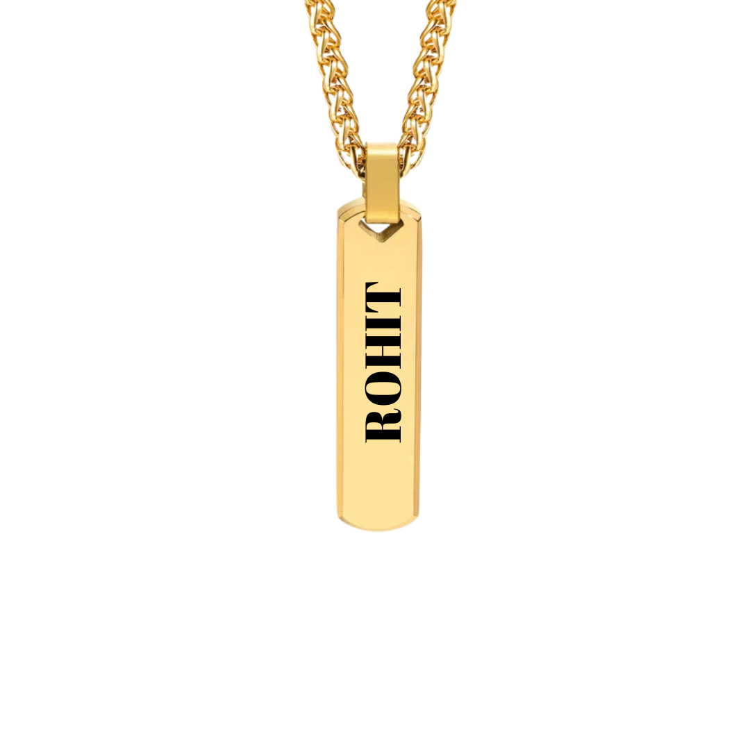 flavouredlove Customized / Personalized Hip-hop Rectangle Stainless Steel Men's Pendant Necklace - Gold - FLA1028