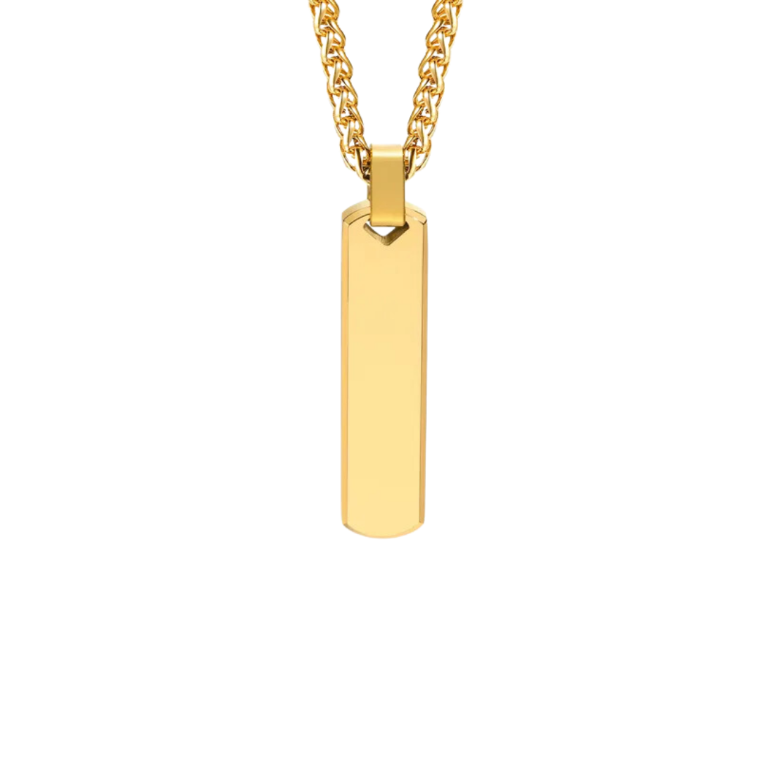 flavouredlove Customized / Personalized Hip-hop Rectangle Stainless Steel Men's Pendant Necklace - Gold - FLA1028