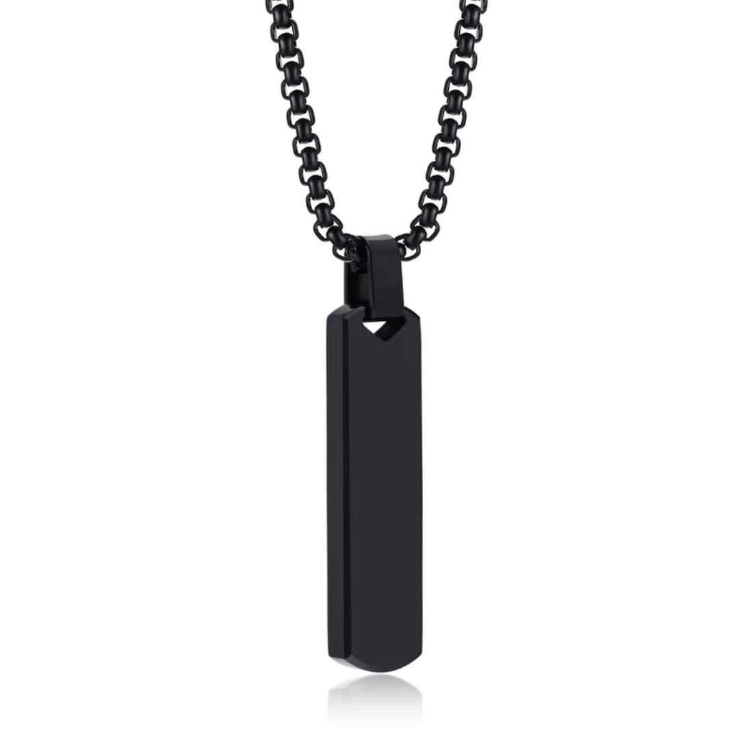 flavouredlove Customized / Personalized Hip-hop Rectangle Stainless Steel Men's Pendant Necklace - Black - FLA1029