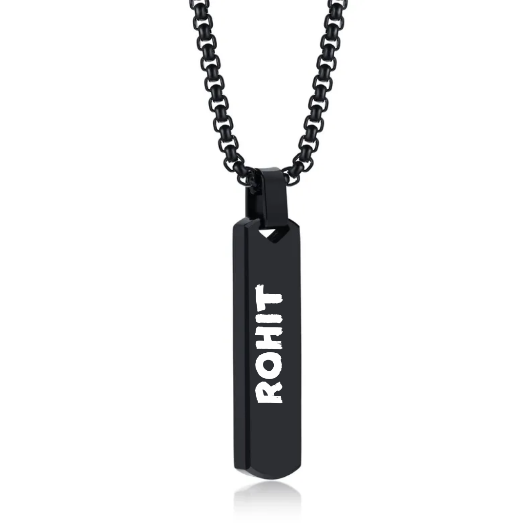 flavouredlove Customized / Personalized Hip-hop Rectangle Stainless Steel Men's Pendant Necklace - Black - FLA1029