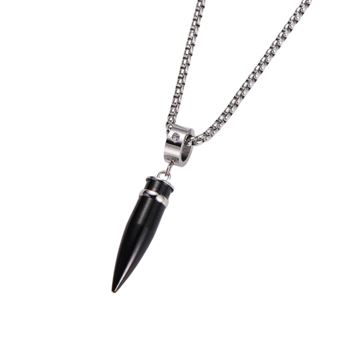 flavouredlove Customized / Personalized Hip-Hop Bullet Stainless Steel Plating Inlay Men's Pentent Necklace - Black - FLA1034