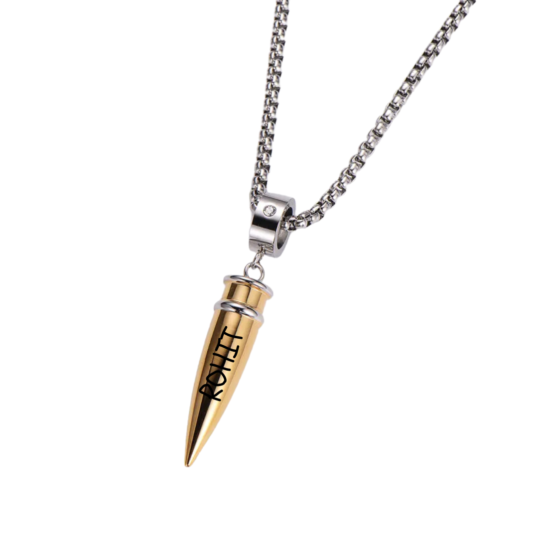 flavouredlove Customized / Personalized Hip-Hop Bullet Stainless Steel Plating Inlay Men's Pentent Necklace - Gold - FLA1035