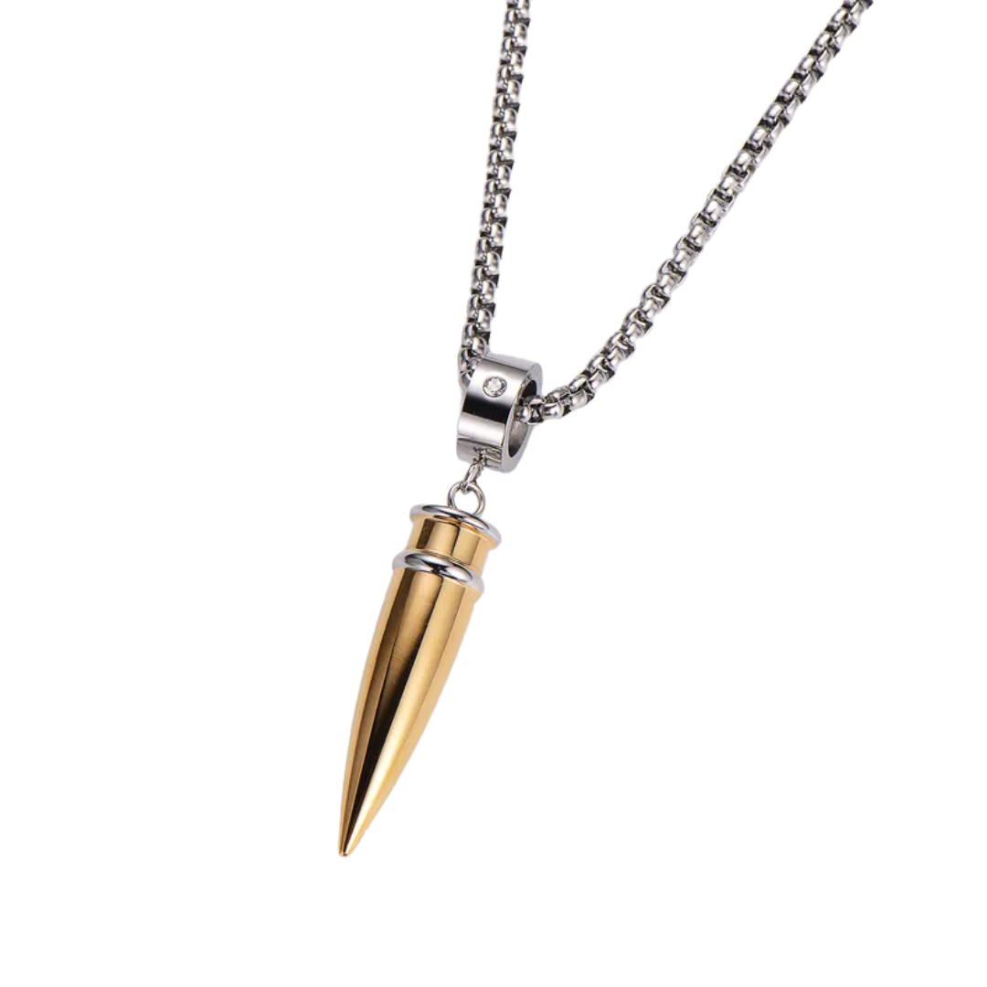 flavouredlove Customized / Personalized Hip-Hop Bullet Stainless Steel Plating Inlay Men's Pentent Necklace - Gold - FLA1035