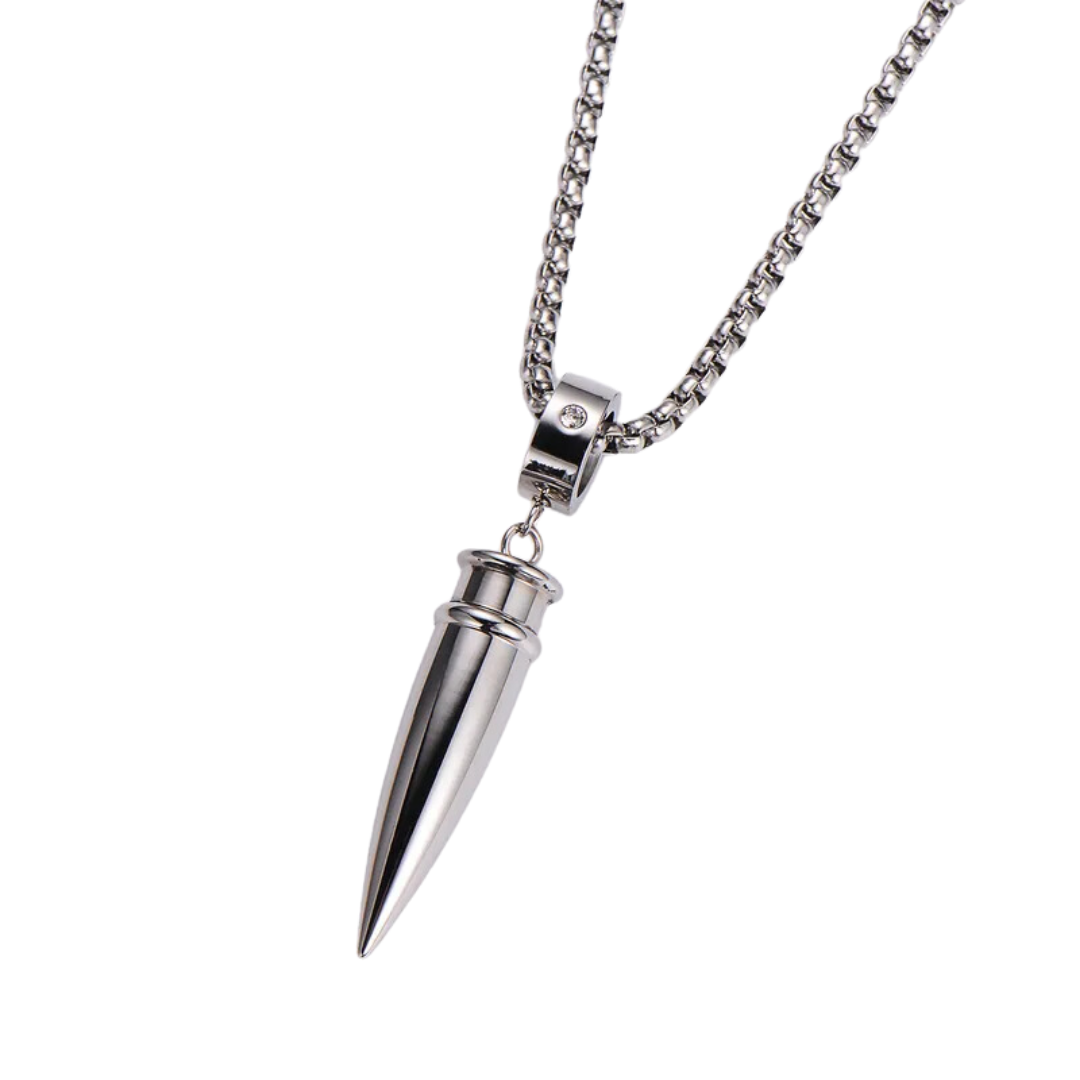 flavouredlove Customized / Personalized Hip-Hop Bullet Stainless Steel Plating Inlay Men's Pentent Necklace - Silver - FLA1036