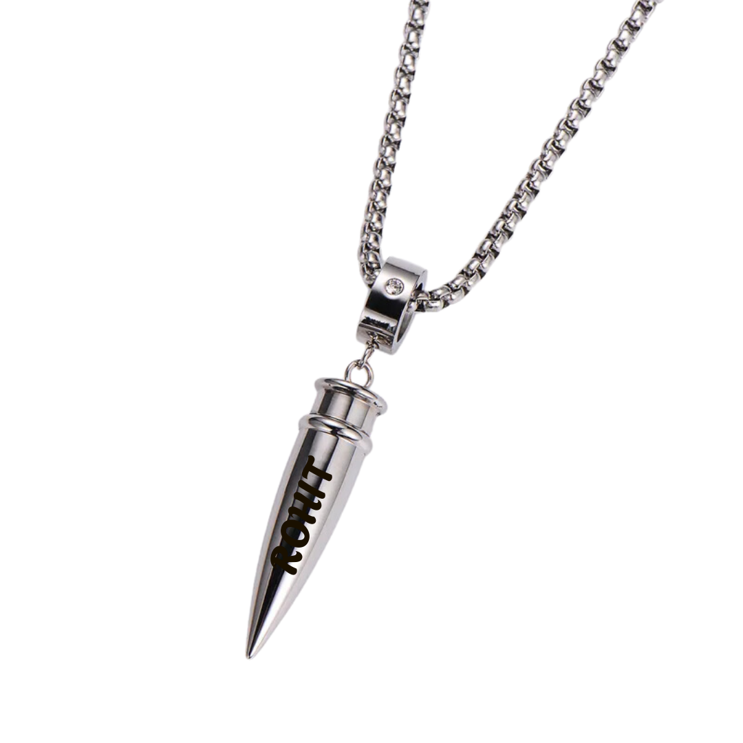 flavouredlove Customized / Personalized Hip-Hop Bullet Stainless Steel Plating Inlay Men's Pentent Necklace - Silver - FLA1036
