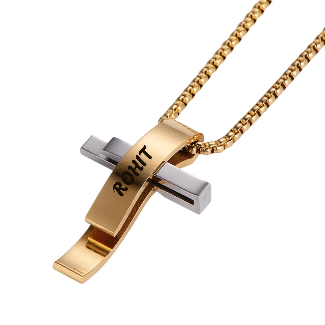 flavouredlove Customized / Personalized Hip-Hop Streetwear Cross Stainless Steel Unisex pentent chain - Gold - FLA1037