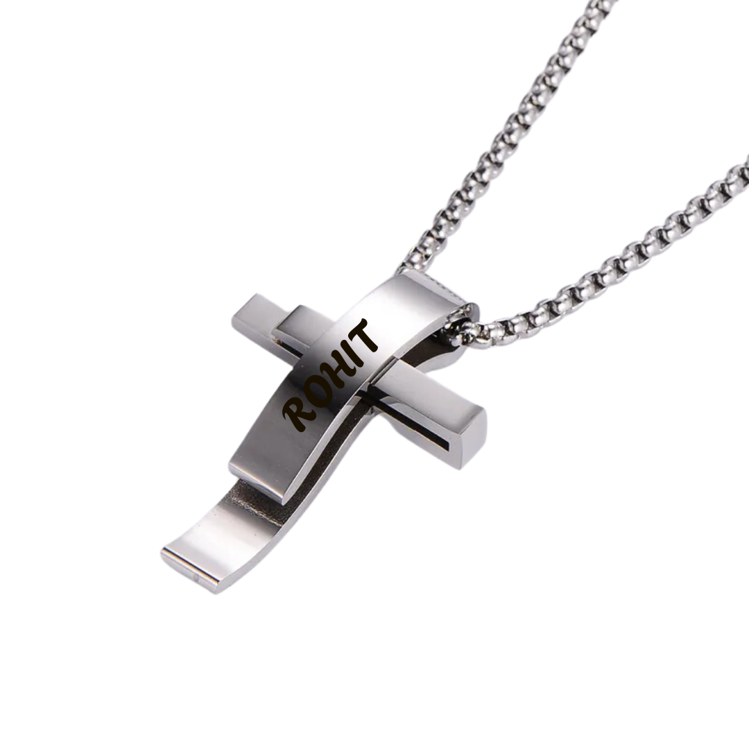 flavouredlove Customized / Personalized Hip-Hop Streetwear Cross Stainless Steel Unisex pentent chain - Silver - FLA1038