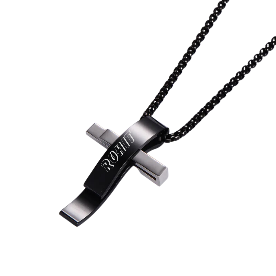 flavouredlove Customized / Personalized Hip-Hop Streetwear Cross Stainless Steel Unisex pentent chain - Black - FLA1039
