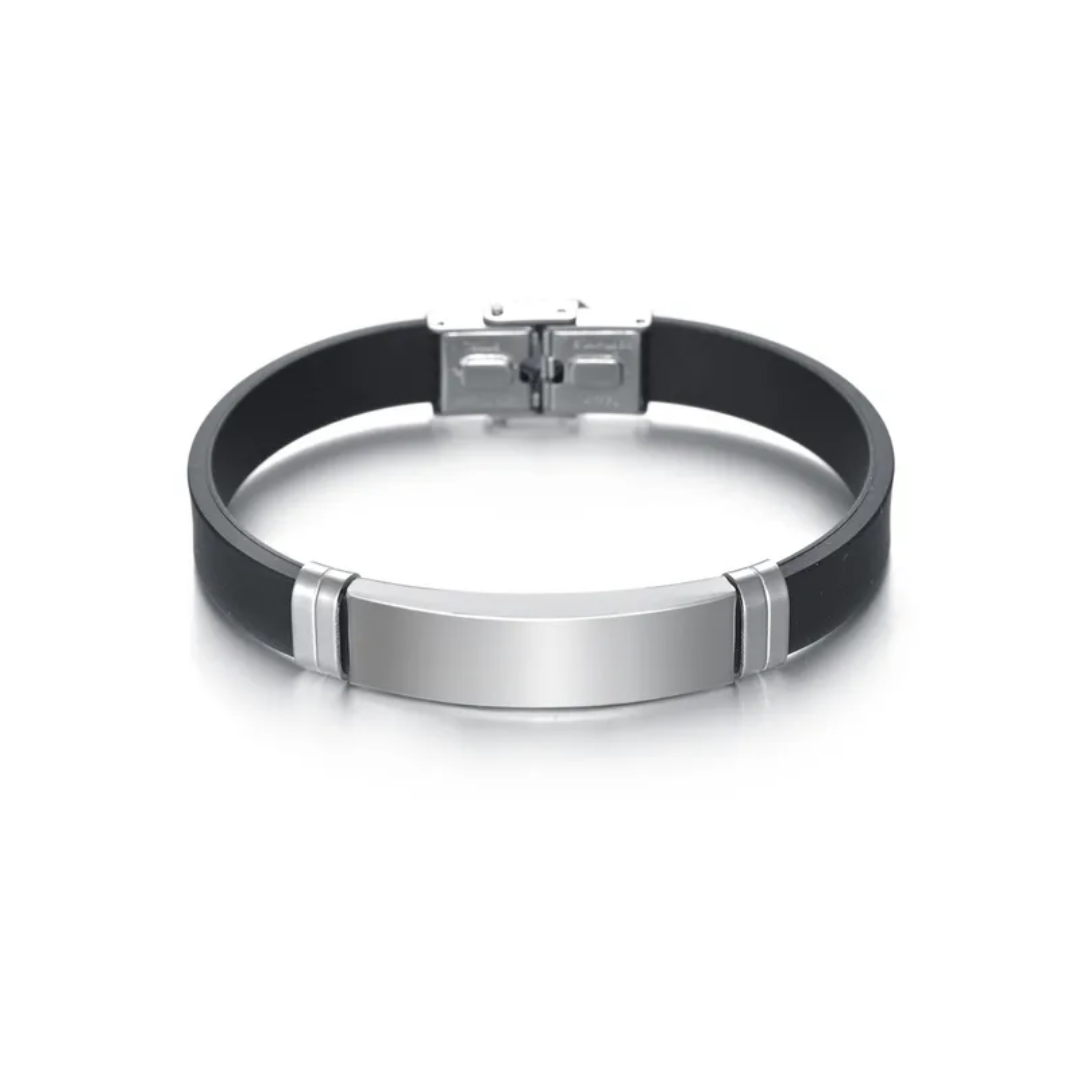flavouredlove Customized / Personalized Classic Style Geometric Stainless Steel Men's Wristband - SIlver - FLA1046