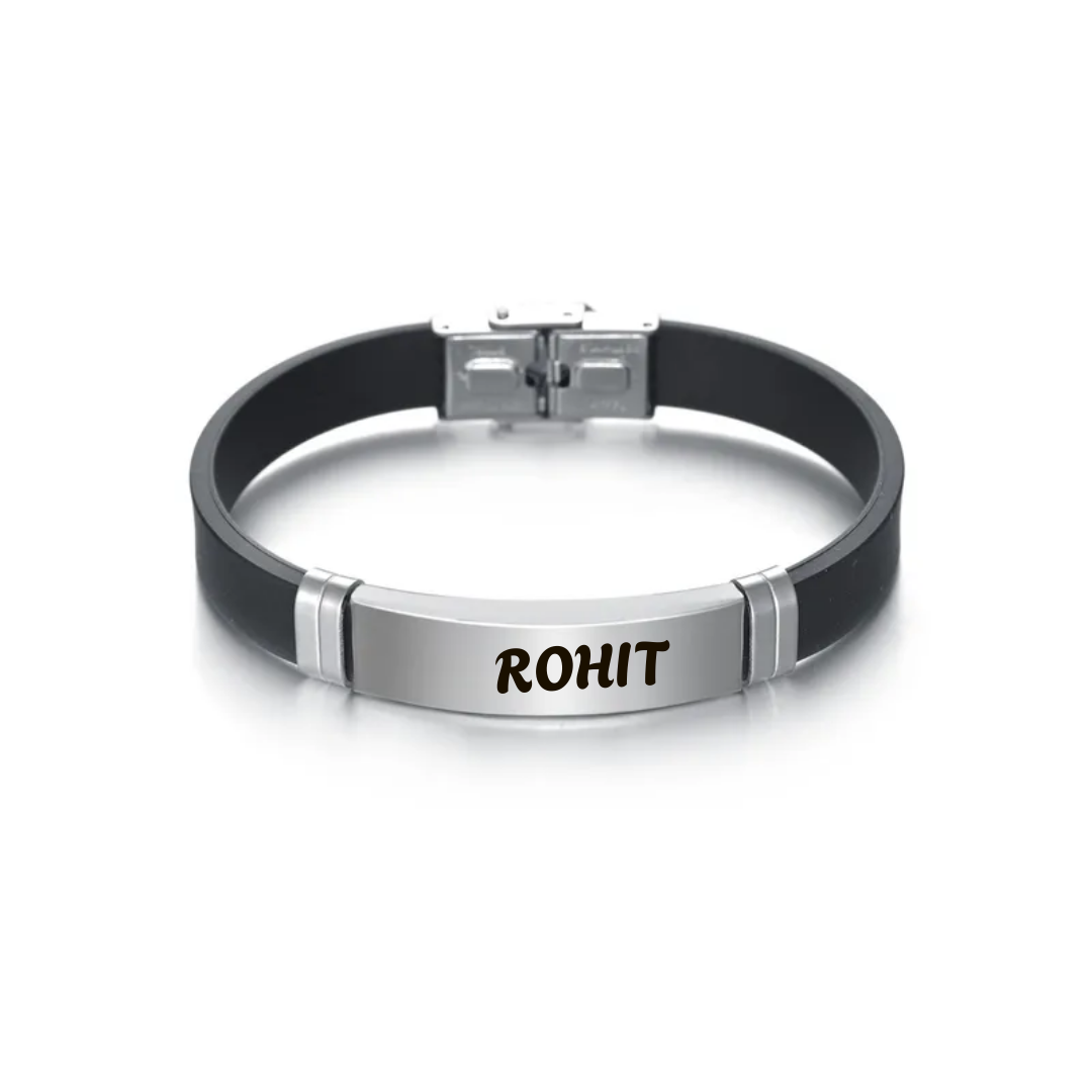 flavouredlove Customized / Personalized Classic Style Geometric Stainless Steel Men's Wristband - SIlver - FLA1046