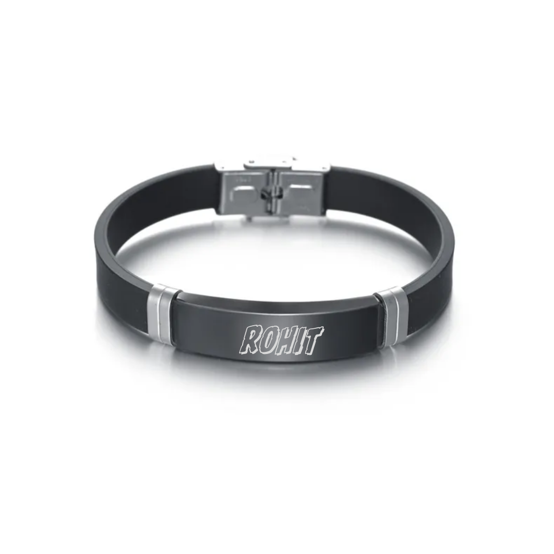 flavouredlove Customized / Personalized Classic Style Geometric Stainless Steel Men's Wristband - Black - FLA1048