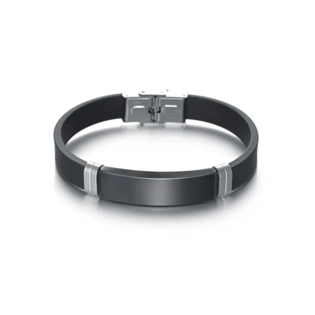 flavouredlove Customized / Personalized Classic Style Geometric Stainless Steel Men's Wristband - Black - FLA1048