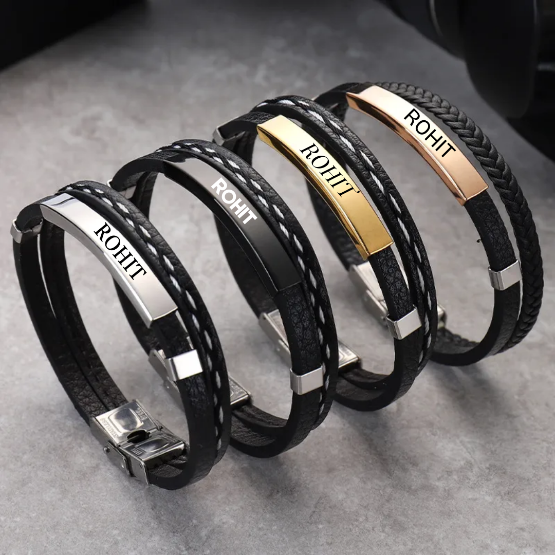 flavouredlove Customized / Personalized Fashion Geometric Stainless Steel Plating Couple Bracelets - Rose Gold - FLA1007