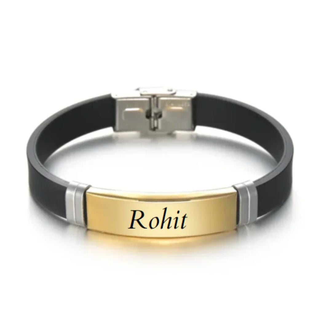 flavouredlove Customized / Personalized Classic Style Geometric Stainless Steel Men's Wristband - Gold - FLA1047