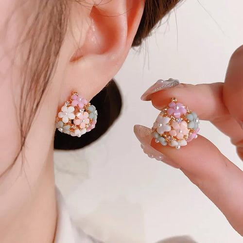 Flowers Earrings for Women Featuring Electroplated Alloy with Zircon Inlay and Alloy Ear Pins