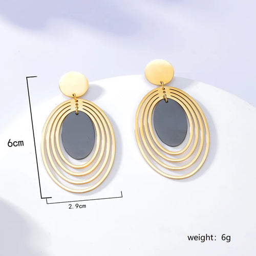 1 Piece Fashion Oval Plating 201 Stainless Steel 18K Gold Plated Earrings