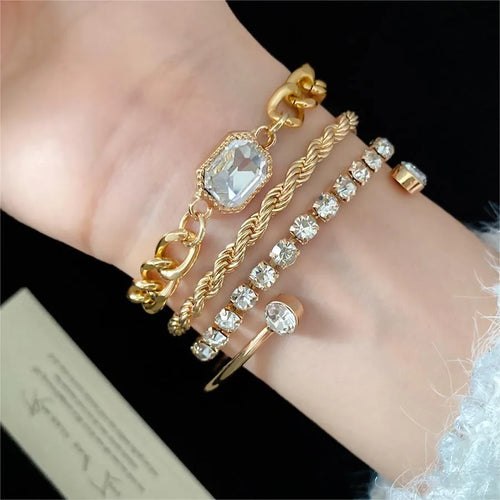 New Style Square Metal Chain Bracelet Fashionable Hip Hop Diamond Embedded Women's Luxury Sensation Hand Jewelry
