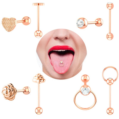 Stainless Steel Tongue Stud Piercing Jewelry Tongue Ring Universal For Men And Women Heart Pattern Navel Jewelry European Style